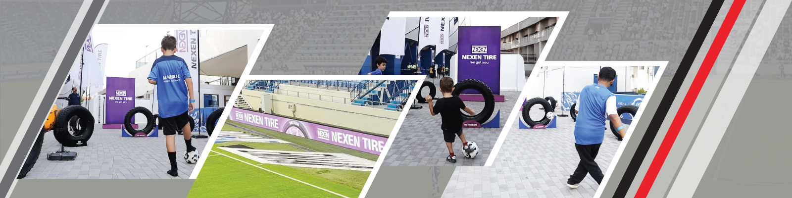 NEXEN Tires fan activation football challenge zone at Al Nasr Stadium Dubai with supporters participating in tire goal games