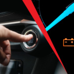 Close-up of a high-heat-resistant VARTA AGM car battery installed in a vehicle, showing clean terminals and secure connections.