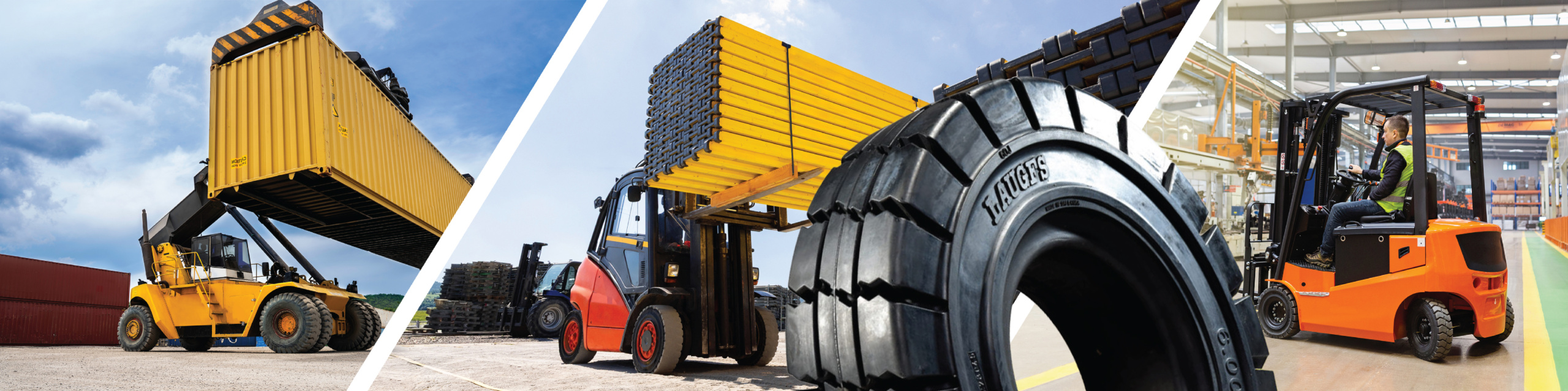 LAUGFS industrial solid tyres and press-on tyres for forklifts and material handling equipment available at Saeedi Pro in Dubai and Abu Dhabi.